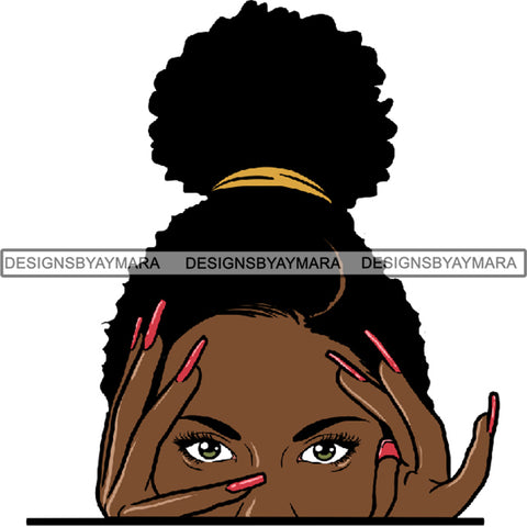Afro Woman Peeking Peek-a-Boo I see You Melanin Pretty Half Face PNG File For Print Not For Cutting