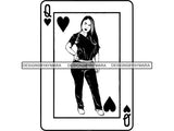 Nurse Diva On A Queen Of Hearts Playing Card In BW  SVG JPG PNG Vector Clipart Cricut Silhouette Cut Cutting