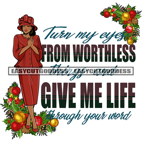 Turn My Eyes From Worthless They Are Give Me Life Through Your Word Quote Afro Woman Standing SVG JPG PNG Vector Clipart Cricut Silhouette Cut Cutting