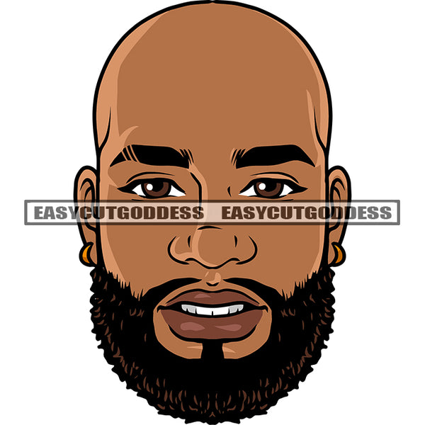 Smile Face Bald Head African American Man Smoking Marijuana Head Design Element Attitude Man Beard Style White Background SVG JPG PNG Vector Clipart Cricut Silhouette Cut Cutting