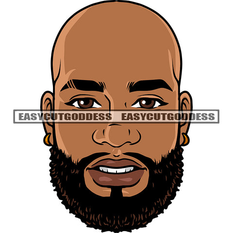 Smile Face Bald Head African American Man Smoking Marijuana Head Design Element Attitude Man Beard Style White Background SVG JPG PNG Vector Clipart Cricut Silhouette Cut Cutting