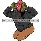Sexy Woman Hand Holding Money Bundle African American Woman Sitting Pose Wearing Ski Mask Vector Design Element Afro Woman Smile Face SVG JPG PNG Vector Clipart Cricut Silhouette Cut Cutting