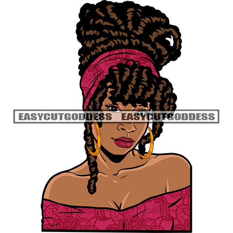 African American Woman Cute Face Wearing Hoop Earing Design Element Afro Woman Smile Face Locus Hairstyle SVG JPG PNG Vector Clipart Cricut Silhouette Cut Cutting