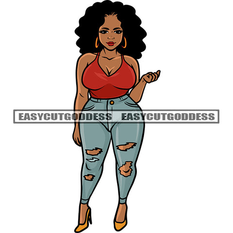 Gangster African American Plus Size Woman Standing Curly Hairstyle Design Element Afro Woman Wearing Sexy Dress Smile Face White Background SVG JPG PNG Vector Clipart Cricut Silhouette Cut Cutting