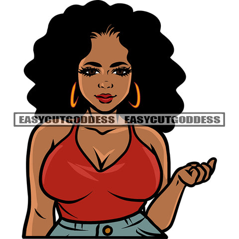 Gangster African American Plus Size Woman Wearing Hoop Earing Smile Face Curly Hairstyle Design Element Afro Woman Wearing Sexy Dress Smile Face White Background SVG JPG PNG Vector Clipart Cricut Silhouette Cut Cutting