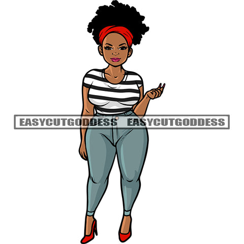 Gangster African American Plus Size Woman Standing Curly Short Hairstyle Design Element Wearing Sexy Dress And Hairband White Background SVG JPG PNG Vector Clipart Cricut Silhouette Cut Cutting