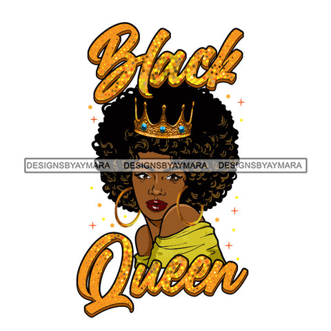 Black Queen Golden Black Woman Wearing Crown Decal SVG JPG PNG Vector Clipart Cricut Silhouette Cut Cutting