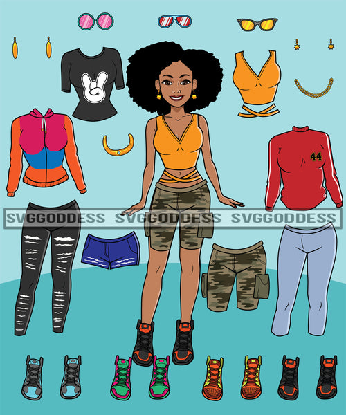 Bundle Afro Lola Woman Kit Be Creative Templates Kits Create Designs Fun Project Hipster Girl Fashion Cool Outfits Boss Lady Black Woman Nubian Melanin Popping SVG Cutting Files For Silhouette Cricut and More