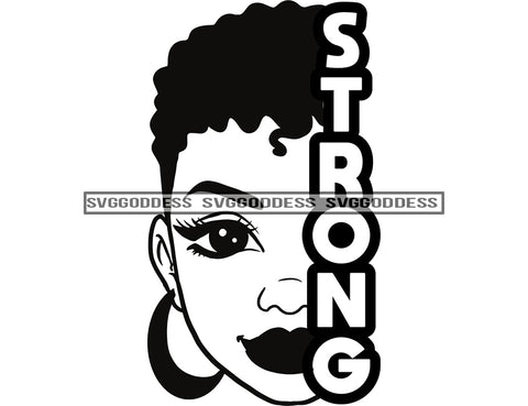 Half Face Black Woman Short Afro Strong In BW SVG JPG PNG Vector Clipart Cricut Silhouette Cut Cutting