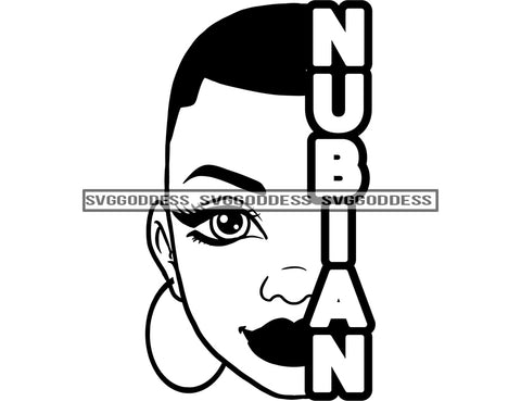 Half Face Black Woman Short Afro Nubian In BW SVG JPG PNG Vector Clipart Cricut Silhouette Cut Cutting