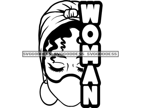 Half Face Black Woman Headwrap Wearing A Mask Woman In BW SVG JPG PNG Vector Clipart Cricut Silhouette Cut Cutting