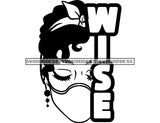 Half Face Black Woman Headwrap Wearing A Mask Wise In BW SVG JPG PNG Vector Clipart Cricut Silhouette Cut Cutting