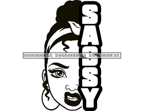 Sassy Half Face Black Woman Headband  Sassy In BW SVG JPG PNG Vector Clipart Cricut Silhouette Cut Cutting