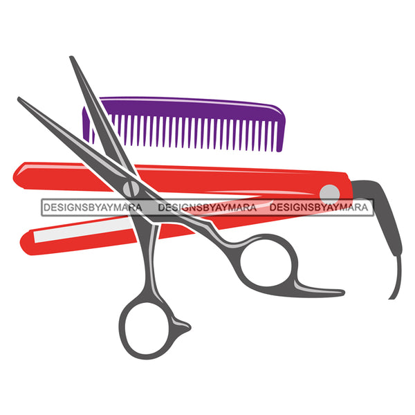 Hair Salon Scissors Comb Flat Iron Color SVG JPG PNG Vector Clipart Cricut Silhouette Cut Cutting