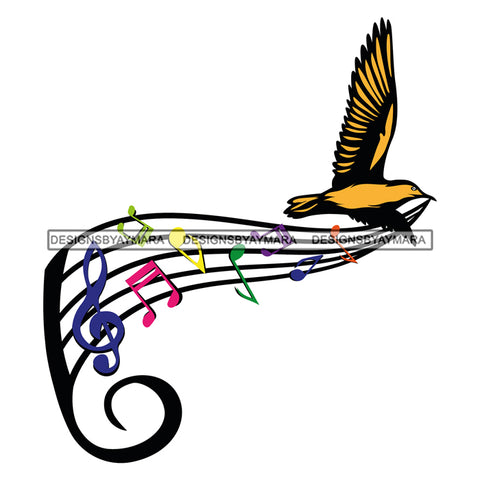 Bird Carrying Musical Notes Music Score SVG JPG PNG Vector Clipart Cricut Silhouette Cut Cutting