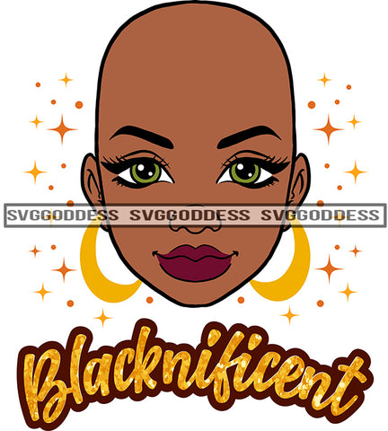 Blacknificent Bald Black Woman  SVG JPG PNG Vector Clipart Cricut Silhouette Cut Cutting
