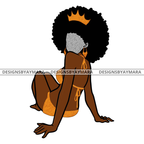 Crowned Black Queen In Bathing Suit  No Face Big Afro  SVG JPG PNG Vector Clipart Cricut Silhouette Cut Cutting