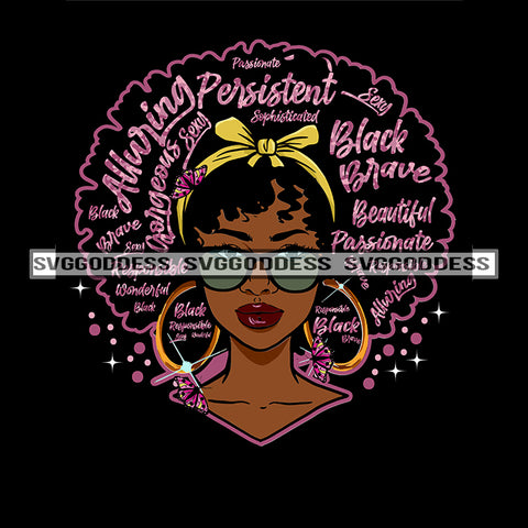 Black Woman With Positive Purple Words In Hair  SVG JPG PNG Vector Clipart Cricut Silhouette Cut Cutting