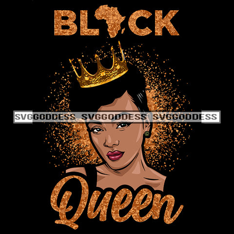 Black Queen Crowned Golden  SVG JPG PNG Vector Clipart Cricut Silhouette Cut Cutting