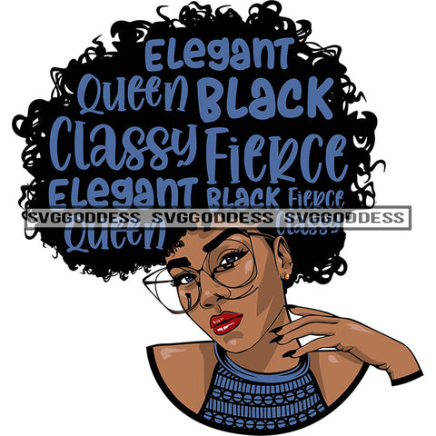 Sister Diva With Blue Words In Hair Wearing Glasses Fierce SVG JPG PNG Vector Clipart Cricut Silhouette Cut Cutting