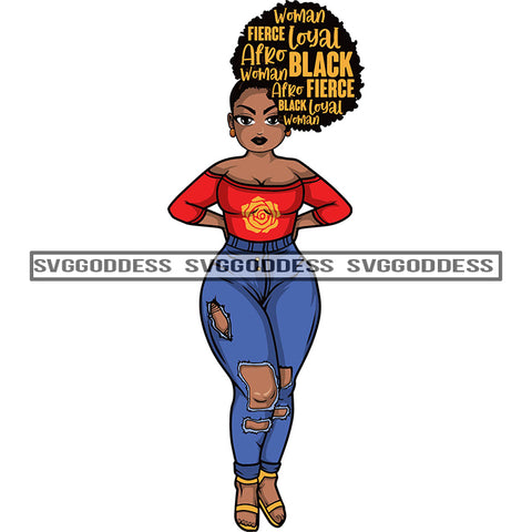 Sassy Sister In Blue Jeans Red Top Words In Hair Loyal SVG JPG PNG Vector Clipart Cricut Silhouette Cut Cutting