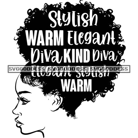 Sister Curly Hair With Words Stylish In BW SVG JPG PNG Vector Clipart Cricut Silhouette Cut Cutting