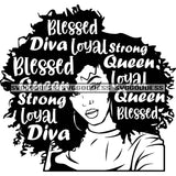 Sister Diva With White Words In Hair Blessed SVG JPG PNG Vector Clipart Cricut Silhouette Cut Cutting