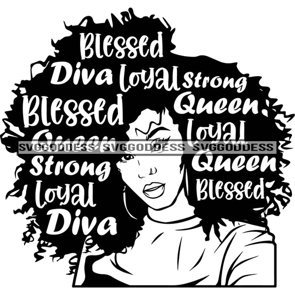 Sister Diva With White Words In Hair Blessed SVG JPG PNG Vector Clipart Cricut Silhouette Cut Cutting