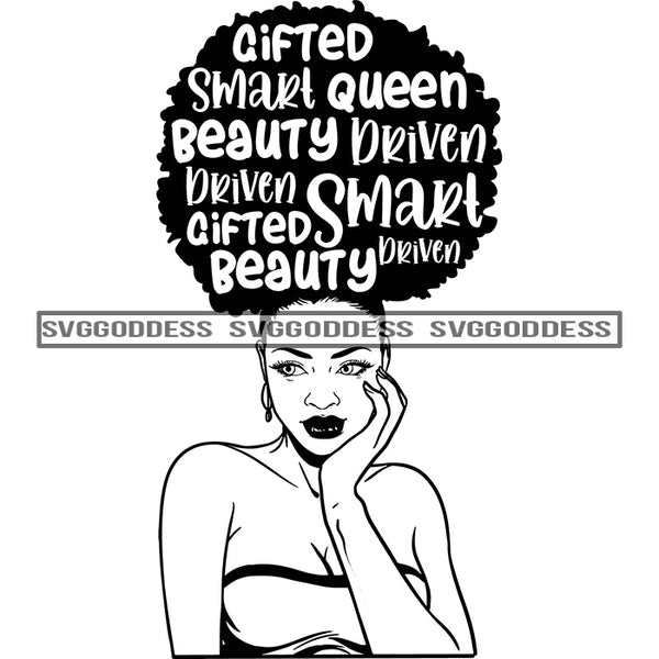 Sister Diva With Words In Hair Gifted In BW SVG JPG PNG Vector Clipart Cricut Silhouette Cut Cutting