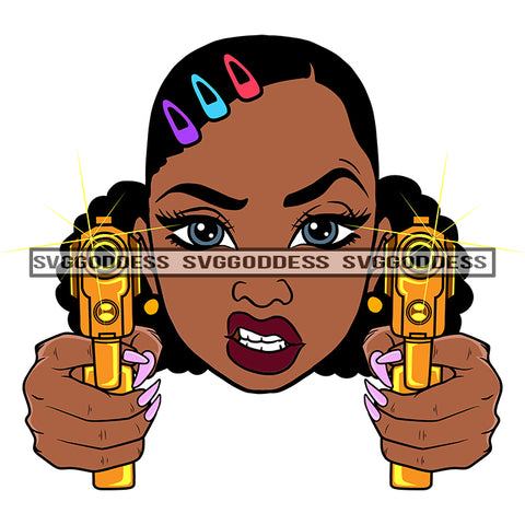 Afro Black Woman With Guns Blazing Hair Clips Hood  Snarling SVG JPG PNG Vector Clipart Cricut Silhouette Cut Cutting