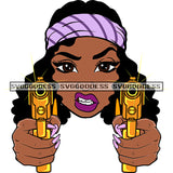 Afro Black Woman With Guns Blazing Headwrap Hood  Snarling Purple SVG JPG PNG Vector Clipart Cricut Silhouette Cut Cutting