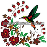 Hummingbird Bird Red Flowers Red And Green Hummingbird SVG JPG PNG Vector Clipart Cricut Silhouette Cut Cutting