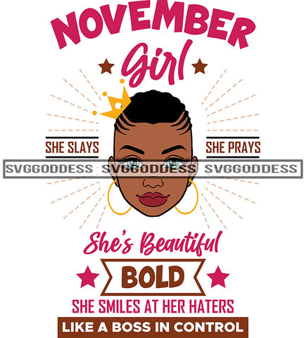 November Birthday Afro Woman Braids Hair Like A Boss SVG JPG PNG Vector Clipart Cricut Silhouette Cut Cutting