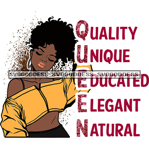 Queen Quality Unique Educated Elegant Natural Afro Woman Gold Top Curly Hair Posing SVG JPG PNG Vector Clipart Cricut Silhouette Cut Cutting