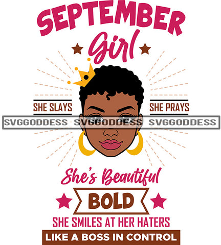 September Birthday Afro Woman Short Afro Hair Like A Boss SVG JPG PNG Vector Clipart Cricut Silhouette Cut Cutting