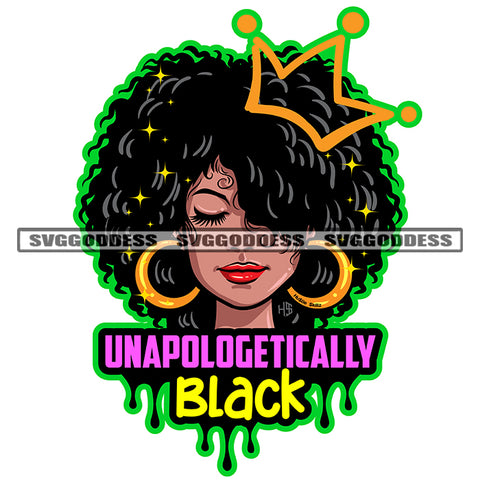 Unapologetically Black African American Woman Curly Long Hairstyle Crown On Head Close Eyes Design Element SVG JPG PNG Vector Clipart Silhouette Cut Cutting