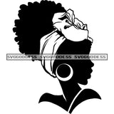 Afro Woman Silhouette Black And White Earrings Afro Hair Headwrap Sideview SVG JPG PNG Vector Clipart Cricut Silhouette Cut Cutting