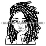 Black And White Young Beautiful Girl Head Design Element BW Melanin Woman Locus Hair Style Cute Face Long Nail White Background Cute Beautiful Face SVG JPG PNG Vector Clipart Cricut Cutting Files