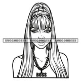 Black And White Beautiful Woman Head Design Element BW State Hair Style Smile Face Vector Sexy Look Afro Hair Style White Background Cute Eyes Design SVG JPG PNG Vector Clipart Cricut Cutting Files