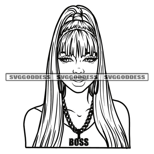 Black And White Beautiful Woman Head Design Element BW State Hair Style Smile Face Vector Sexy Look Afro Hair Style White Background Cute Eyes Design SVG JPG PNG Vector Clipart Cricut Cutting Files