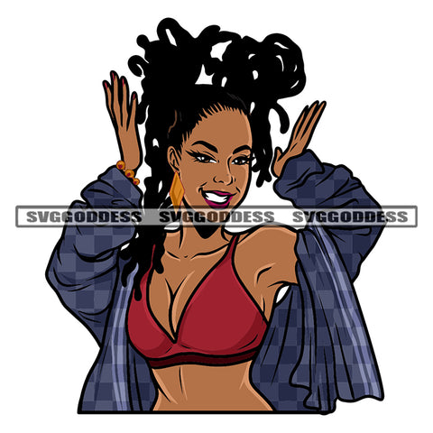 African American Woman Smile Face Wearing Sexy Dress Vector Locus Hair Style White Background Design Element SVG JPG PNG Vector Clipart Cricut Silhouette Cut Cutting