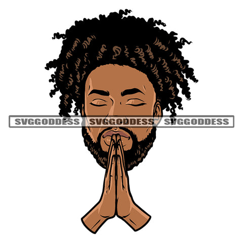 Gangster African American Man Hard Praying Hand Afro Short Hair Style Design Element Afro Man Close Eyes White Background SVG JPG PNG Vector Clipart Cricut Silhouette Cut Cutting