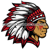 Native American Native Indigenous Culture Chief Red White Indian Feathers SVG JPG PNG Vector Clipart Cricut Silhouette Cut Cutting