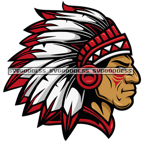 Native American Native Indigenous Culture Chief Red White Indian Feathers SVG JPG PNG Vector Clipart Cricut Silhouette Cut Cutting