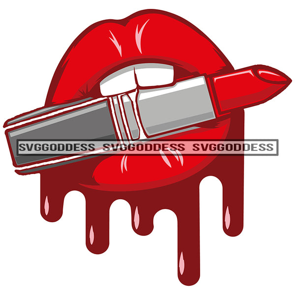 Lipstick Lip Bright Red Lips Teeth Holding Lipstick Dripping SVG JPG PNG Vector Clipart Cricut Silhouette Cut Cutting