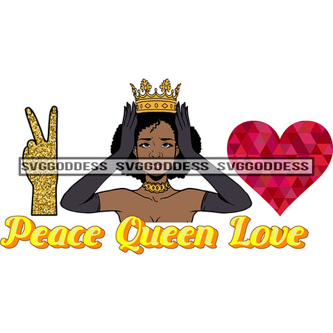 Afro Woman  Peace Queen Love Crown Peace Sign Red Heart  Long Gloves SVG JPG PNG Vector Clipart Cricut Silhouette Cut Cutting