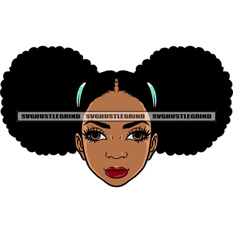African American Puffy Hairstyle Smile Face Design Element Afro Beautiful Girls White Background SVG JPG PNG Vector Clipart Cricut Silhouette Cut Cutting