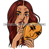 Afro Woman Showing Keep Silent Pose Smile Face Long Nail And Hand Holding Face Mask Design Element White Background SVG JPG PNG Vector Clipart Cricut Silhouette Cut Cutting