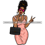 Sexy African American Woman Showing Peach Hand Sign Design Element Curly Hairstyle Hand Holding Coffee Mug Wearing Sunglass SVG JPG PNG Vector Clipart Cricut Silhouette Cut Cutting