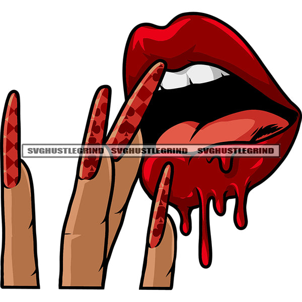 Woman Lips And Finger Design Element Long Nail African American Woman Long Nail Design Element SVG JPG PNG Vector Clipart Cricut Silhouette Cut Cutting